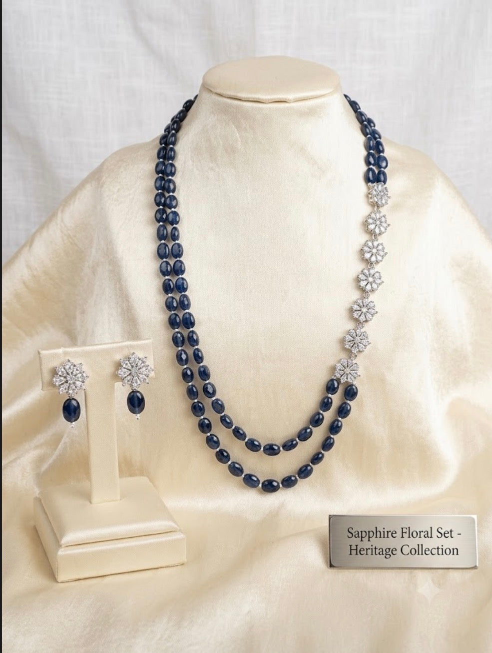 Midnight Sapphire Floral Statement Necklace & Earrings Set