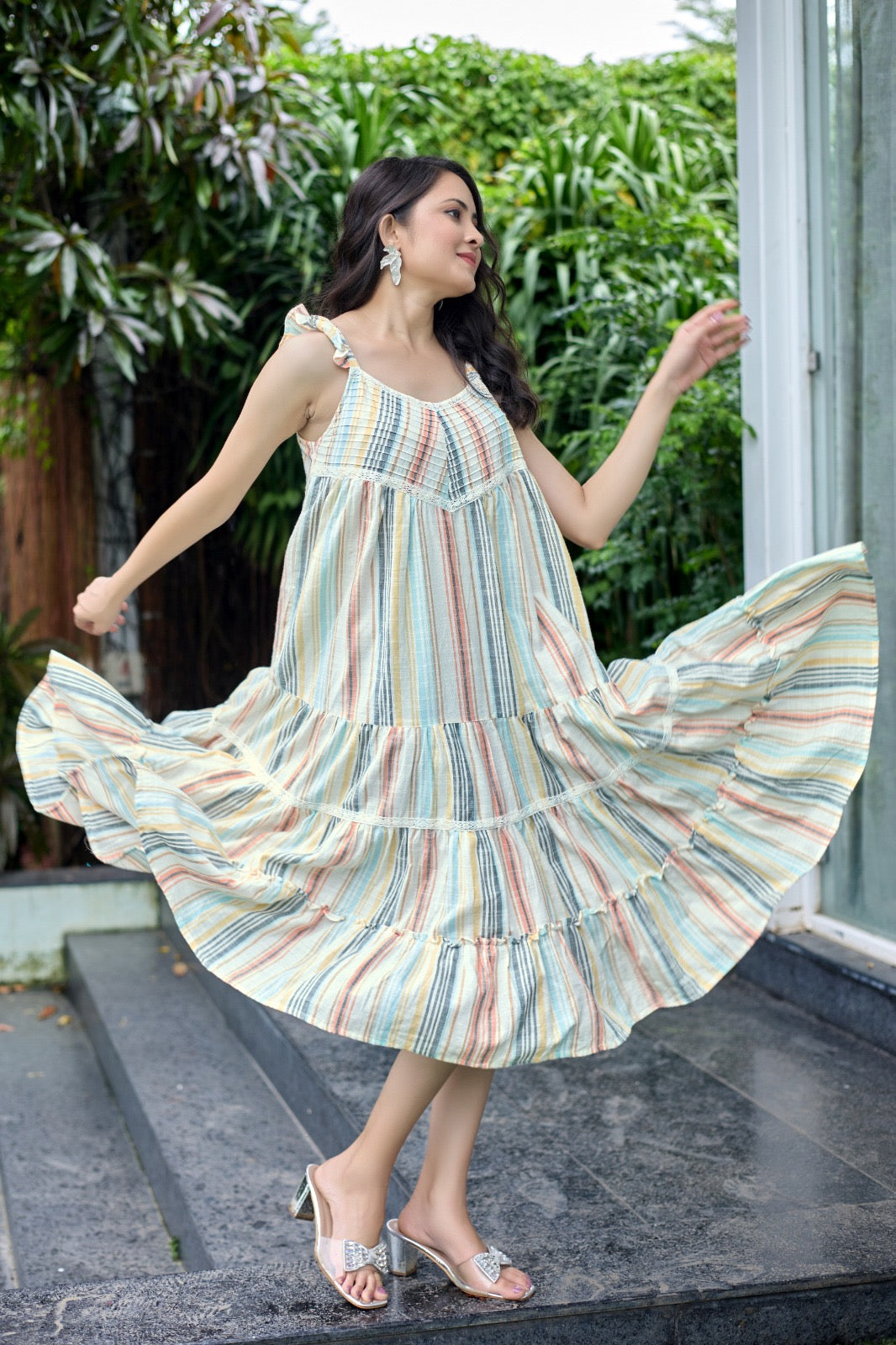 Multi-Striped Tiered Maxi Dress 