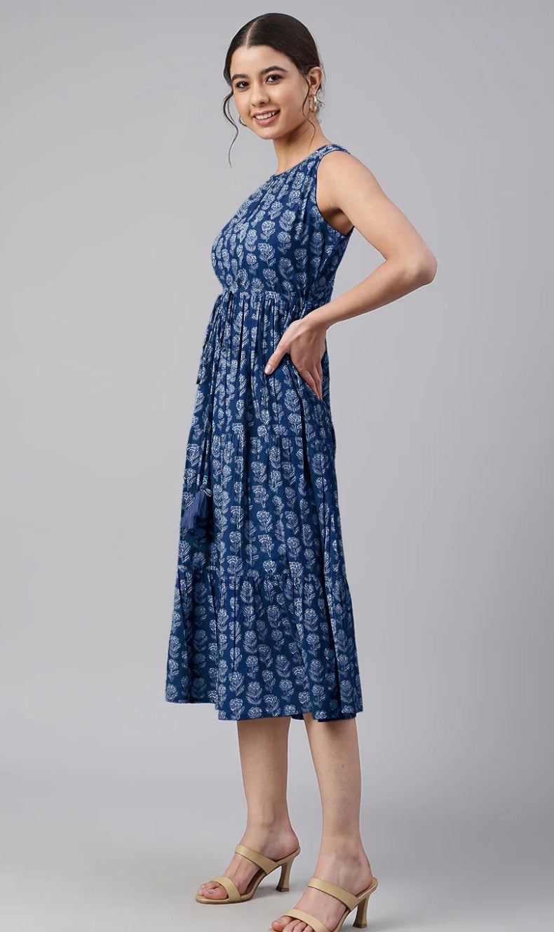 AHIRI’s Pure Cotton Floral Printed Tiered Dress