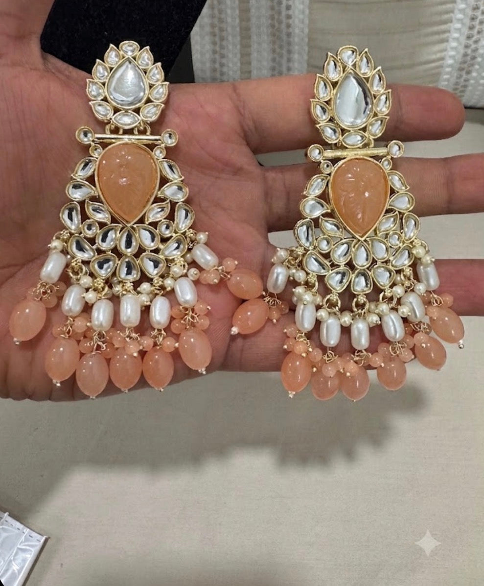 Elegant Pearl Kundan Chandelier Earrings