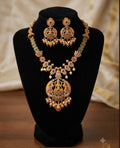 Temple Lakshmi Long Haram Necklace Set with Peacock Motif & Earrings