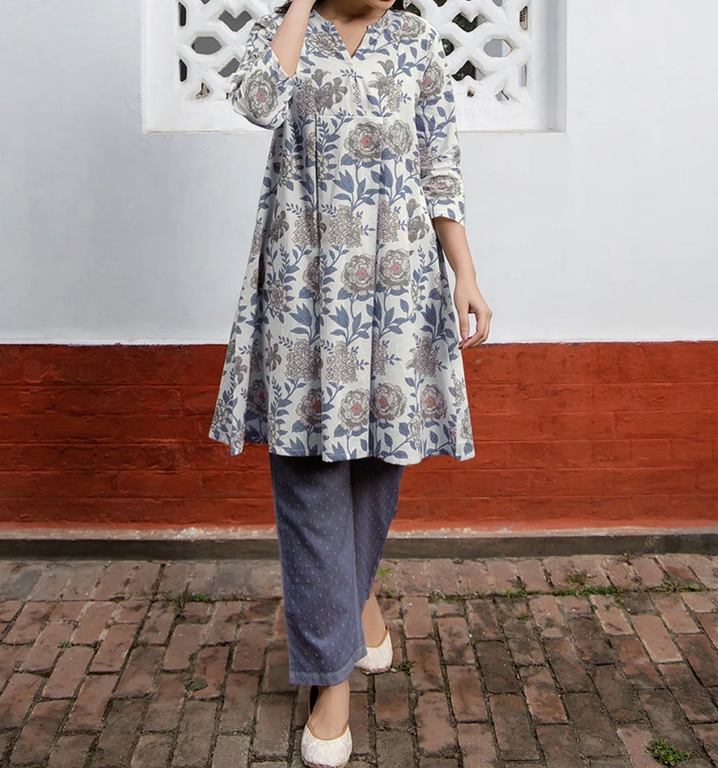 AHIRI’S White Pure Cotton Floral Printed Tunic