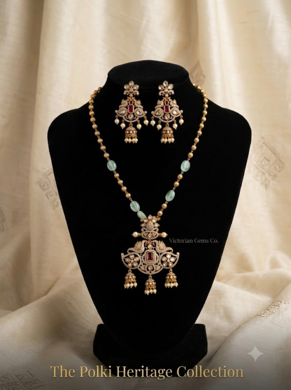 The Polki Heritage Collection - Antique Gold Pendant Necklace & Earring Set