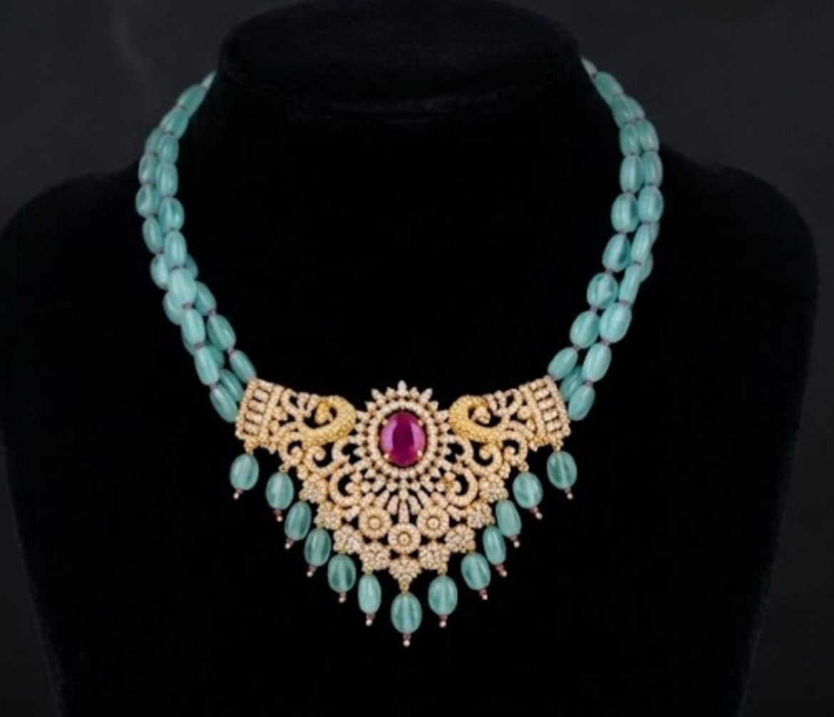 Aqua Beaded Statement Necklace Set