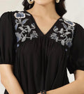 Black Solid Embroidered Midi Dress – Rayon Fabric | 38” Length
