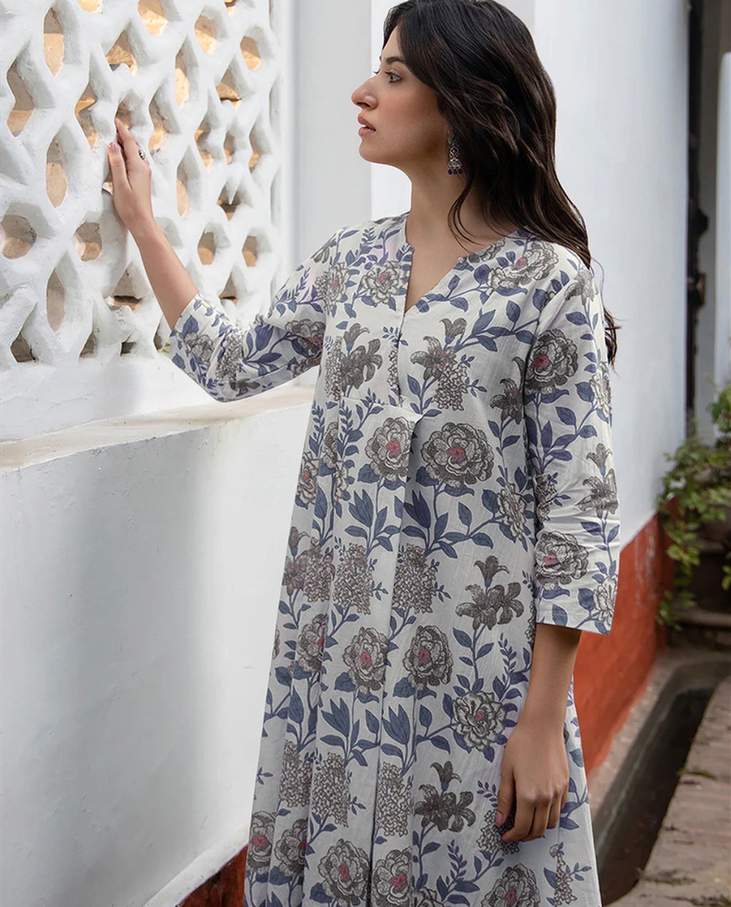 AHIRI’S White Pure Cotton Floral Printed Tunic