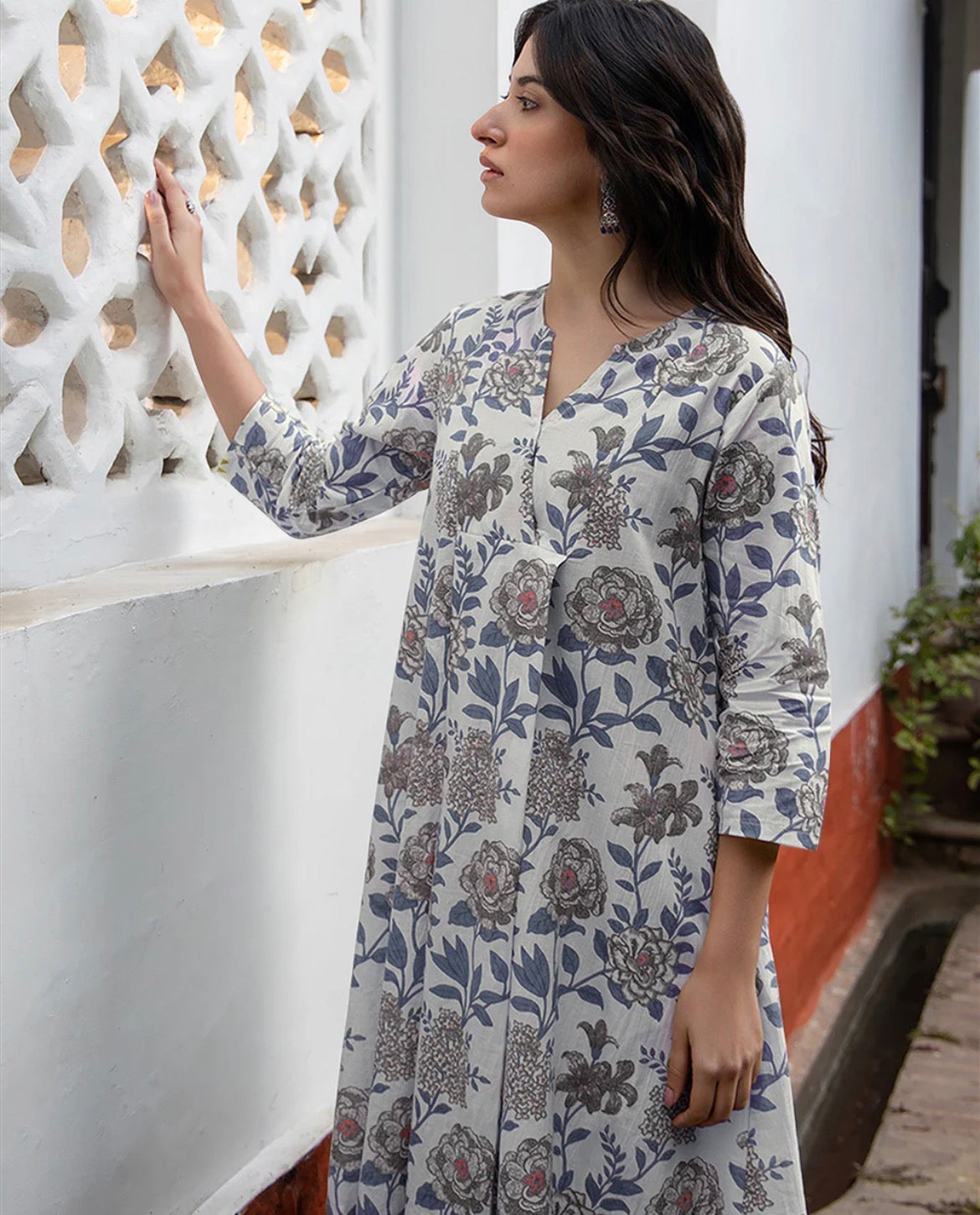 AHIRI’S White Pure Cotton Floral Printed Tunic