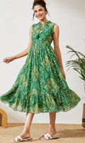 AHIRI’s Women's Green Georgette Floral Printed Fit & Flared Dress