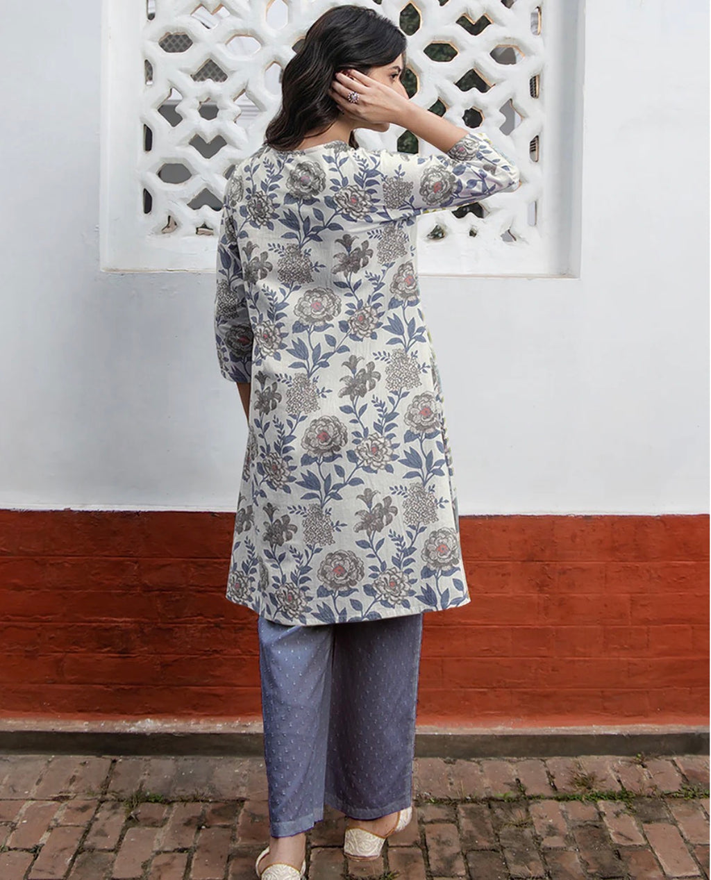 AHIRI’S White Pure Cotton Floral Printed Tunic