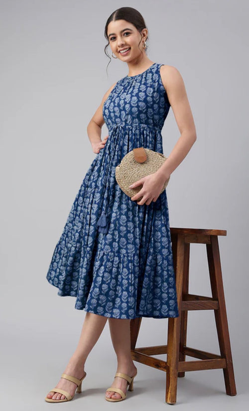 AHIRI’s Pure Cotton Floral Printed Tiered Dress