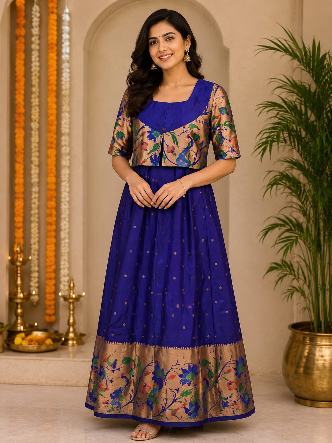 TraditionalPaithani long Gown with overcoat