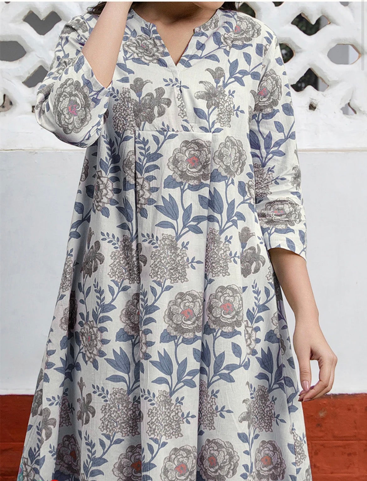 AHIRI’S White Pure Cotton Floral Printed Tunic