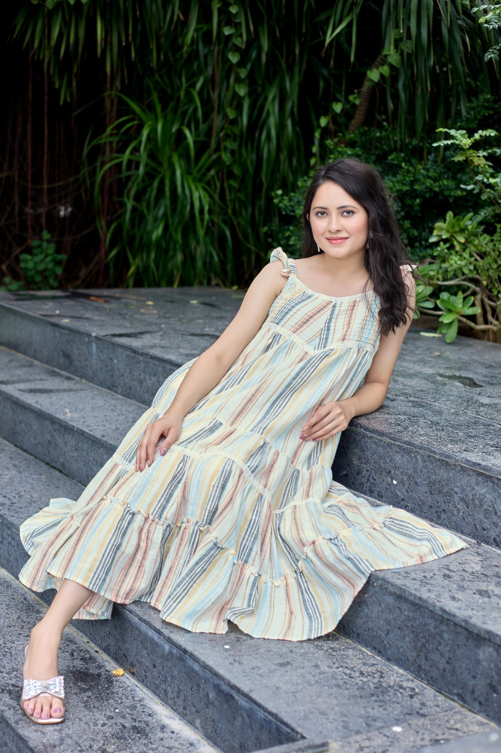 Multi-Striped Tiered Maxi Dress 