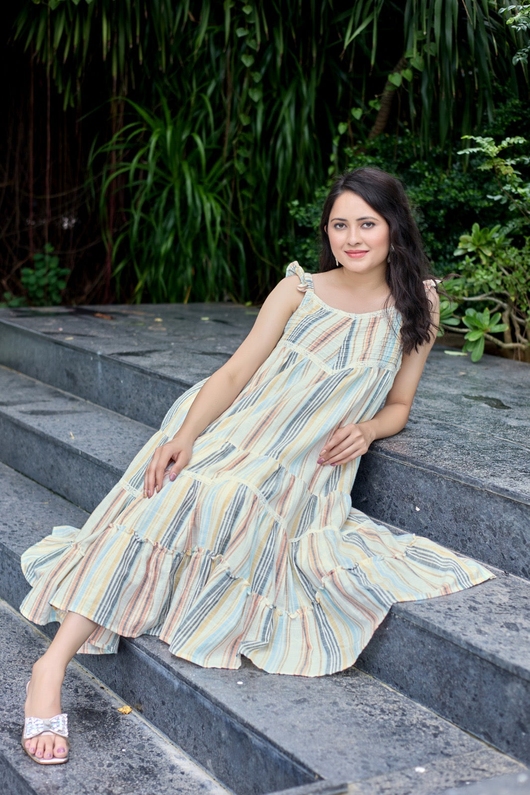 Multi-Striped Tiered Maxi Dress 