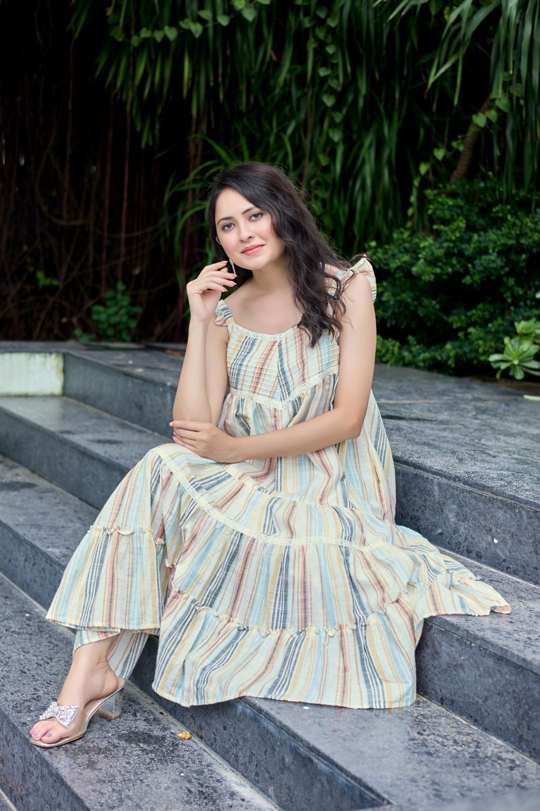 Multi-Striped Tiered Maxi Dress 