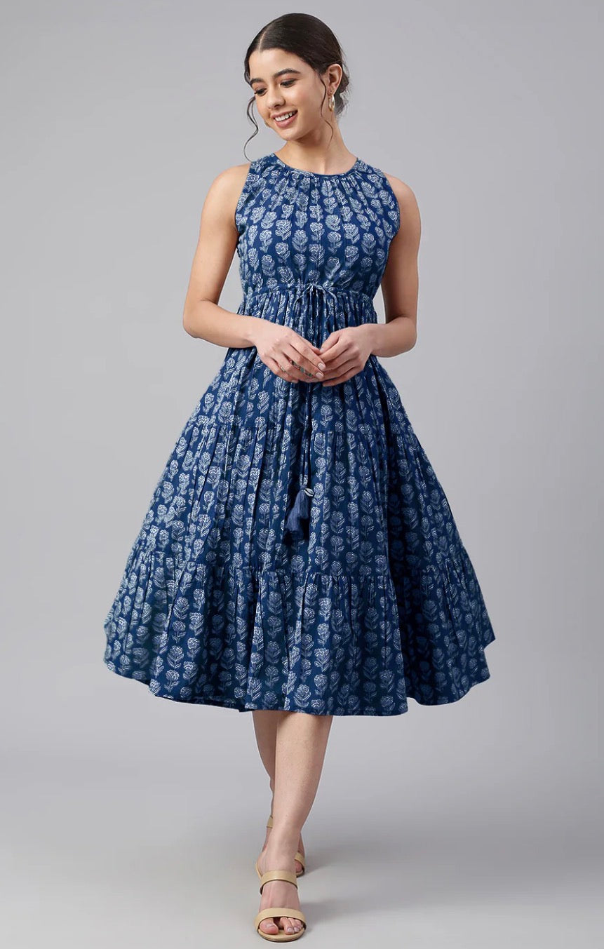 AHIRI’s Pure Cotton Floral Printed Tiered Dress