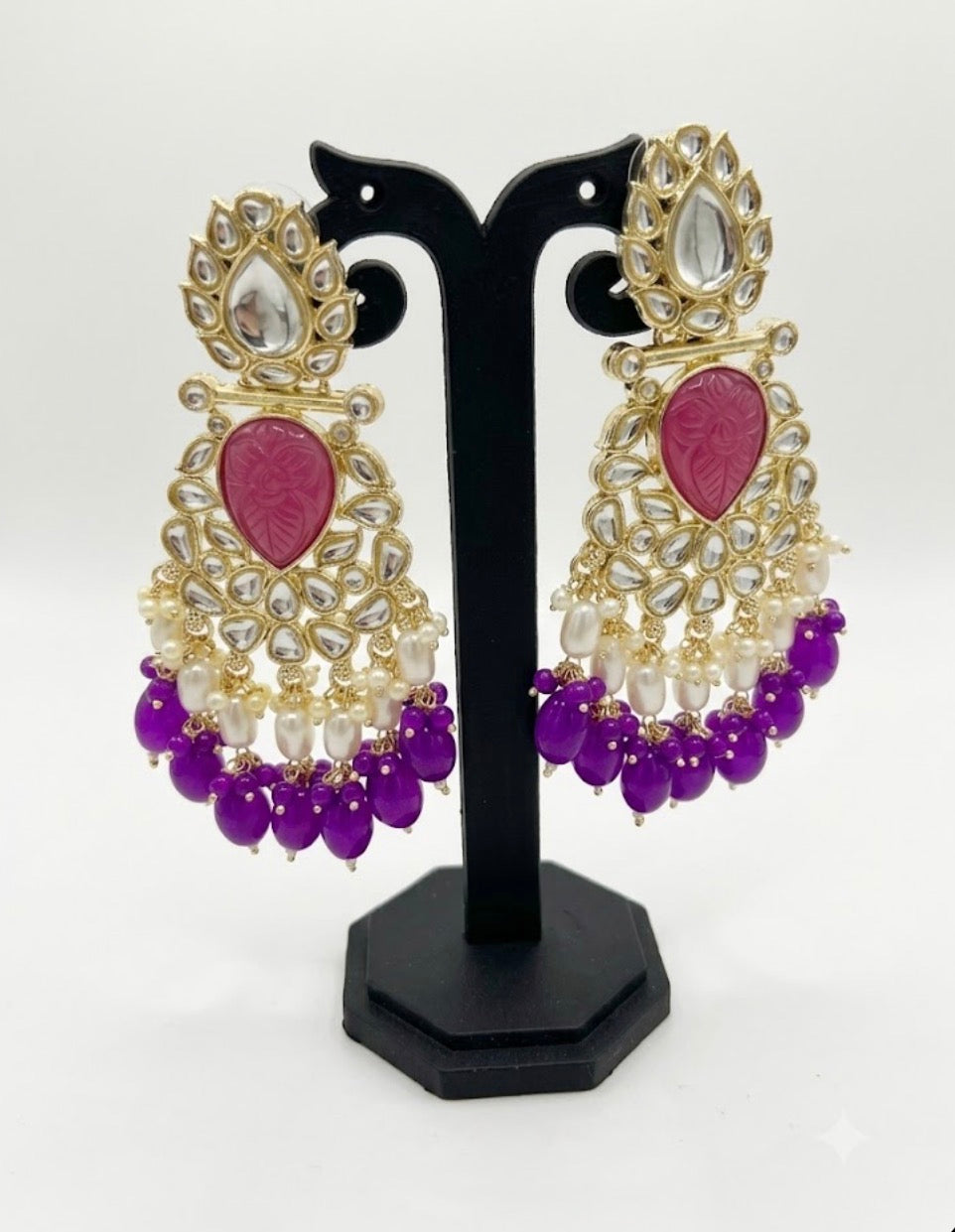 Elegant Pearl Kundan Chandelier Earrings