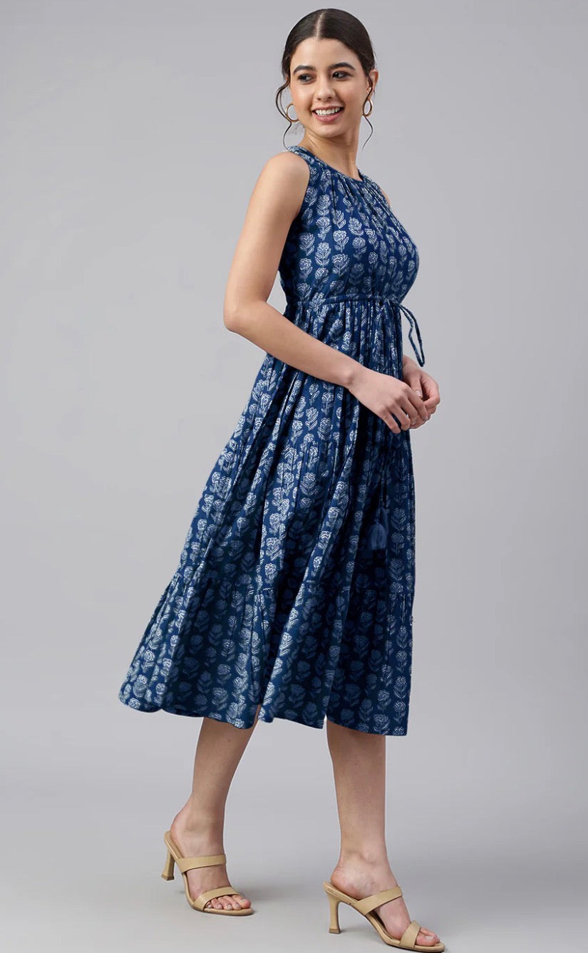 AHIRI’s Pure Cotton Floral Printed Tiered Dress