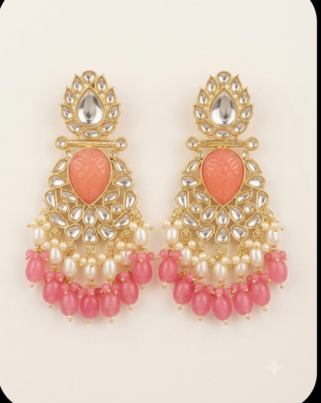 Elegant Pearl Kundan Chandelier Earrings