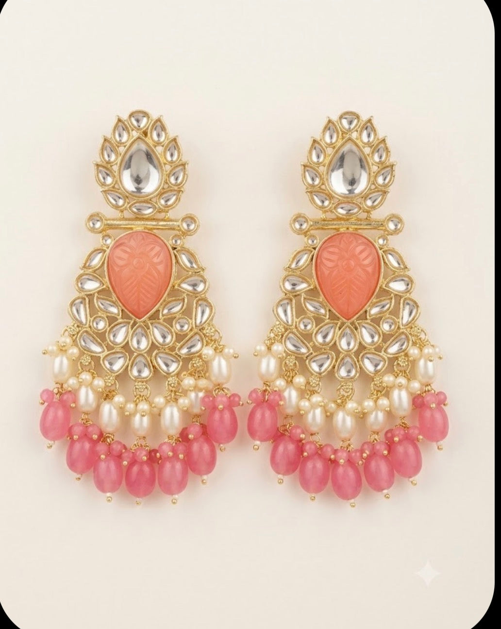 Elegant Pearl Kundan Chandelier Earrings
