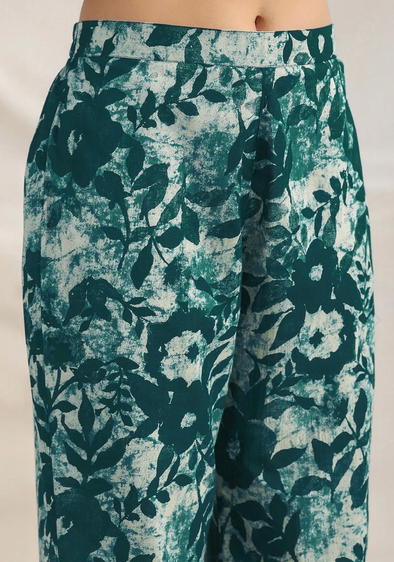AHIRI’S Green Pure Cotton Floral Printed A-Line Co-Ord Set