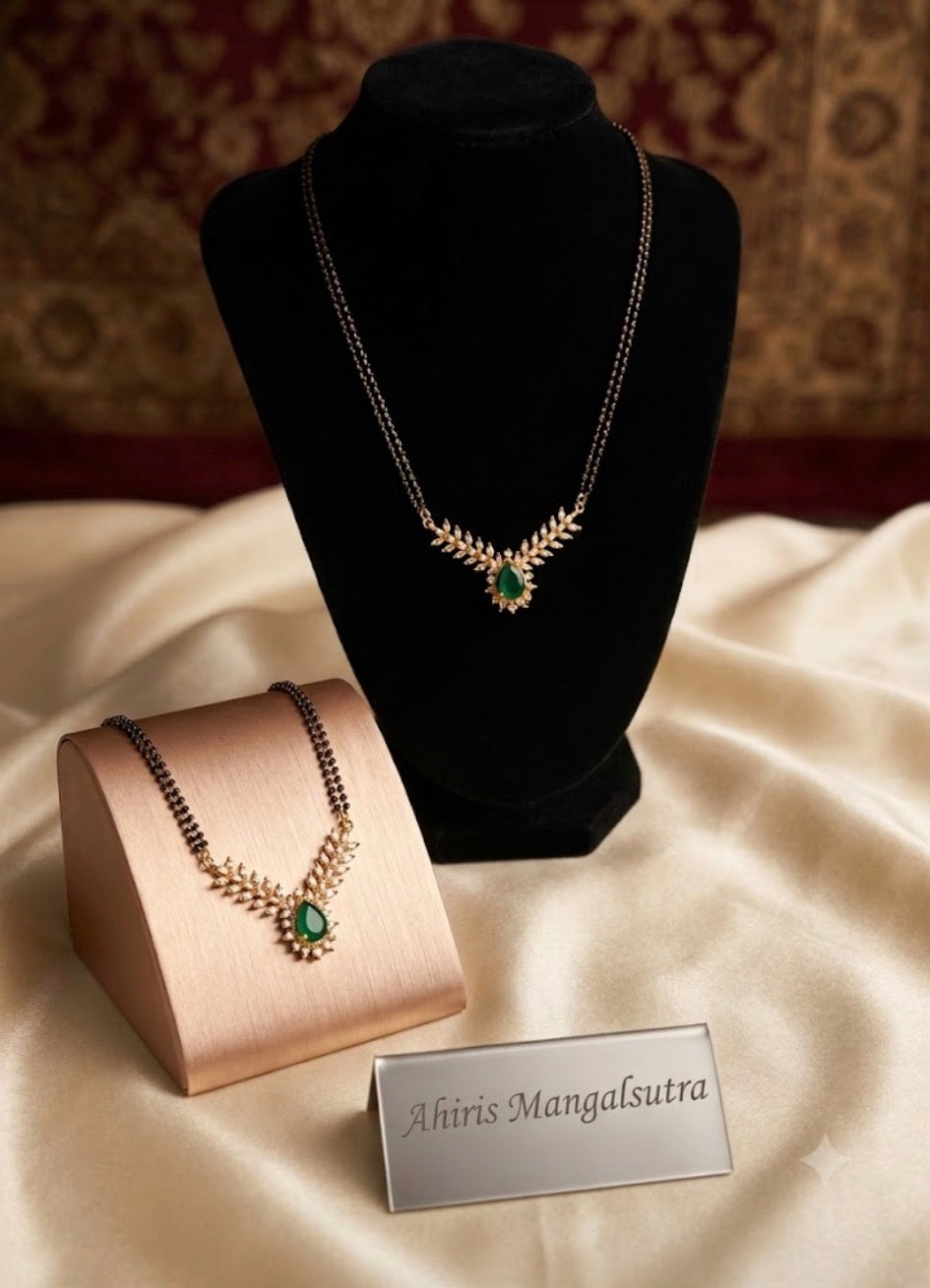 Emerald Leaf Mangalsutra | Gold-Tone American Diamond Mangalsutra for Women
