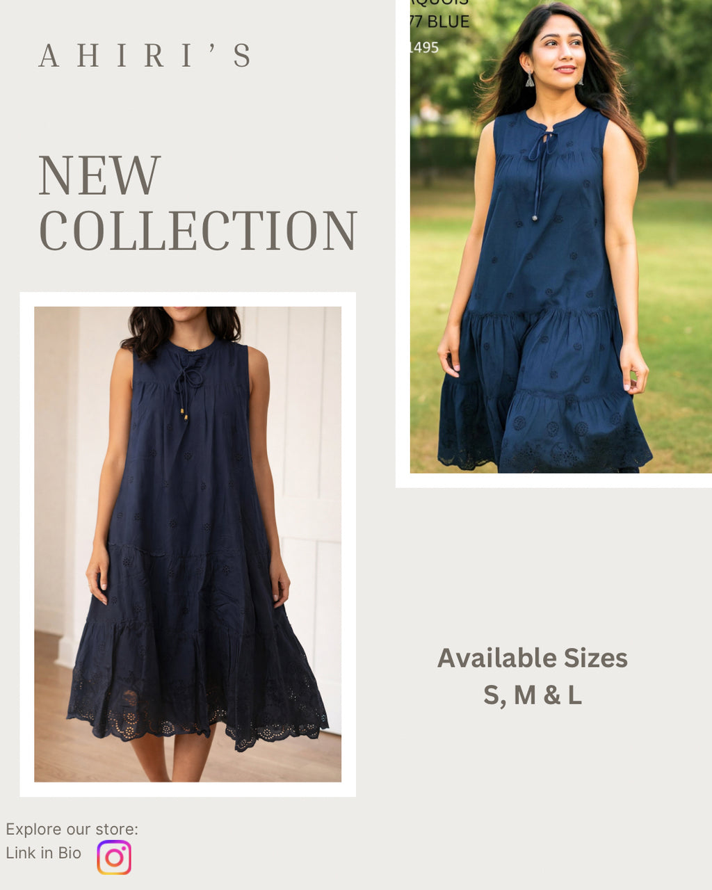 Navy Eyelet Tiered Midi Dress