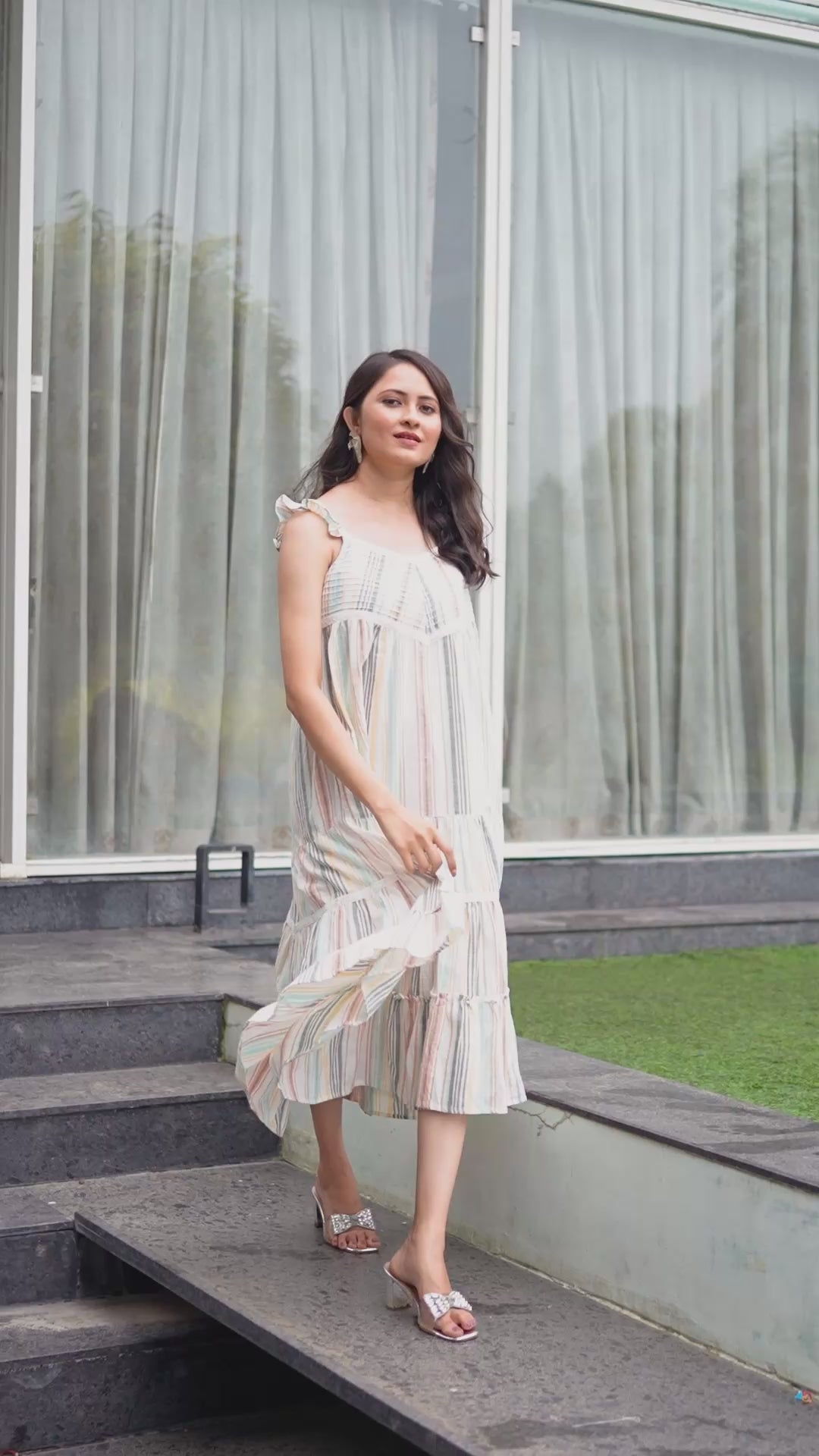 Multi-Striped Tiered Maxi Dress 